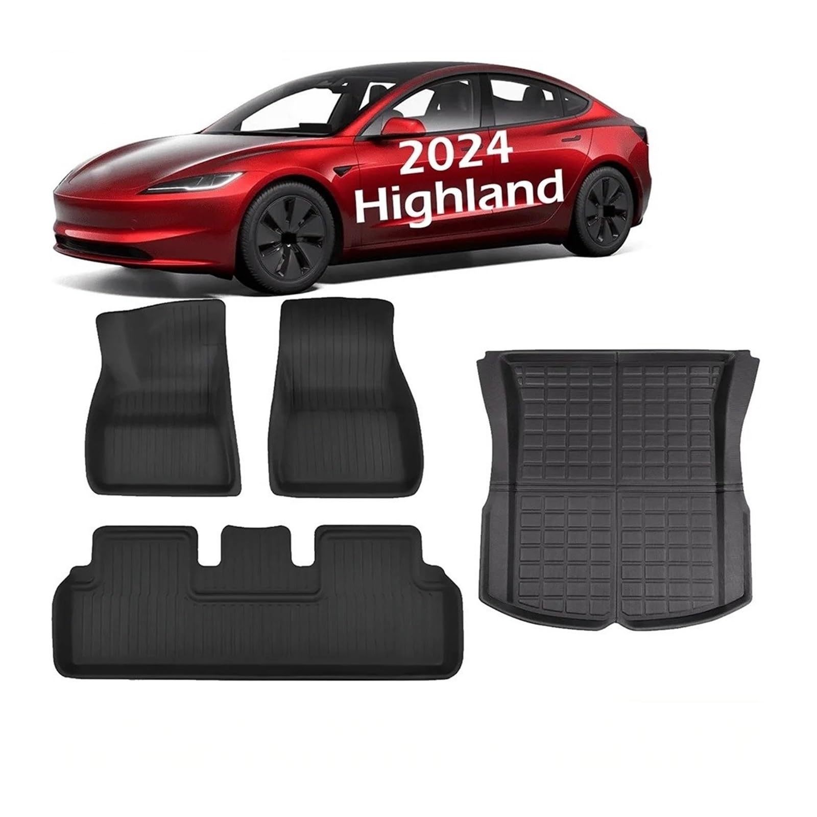 Kofferraummatten Für Tesla Refreshed Für Modell 3 Highland 2024 Passgenaue Fußmatten Allwetter-Teppichbezug Wasserdichtes XPE-Material Kofferraum schutzmatte(4pcs Sets) von FTJKKVV