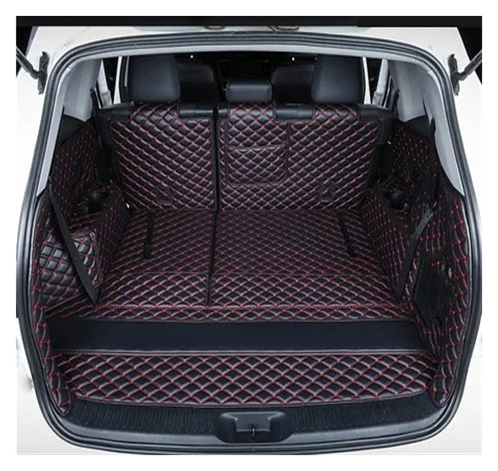 Kofferraummatten Für Toyota Für Highlander 7 Sitze 2014-2019 Custom Leder Kofferraum Matte Cargo-Liner Wasserdicht Langlebige Boot Teppiche Fracht Kofferraum schutzmatte(C Black with red) von FTJKKVV