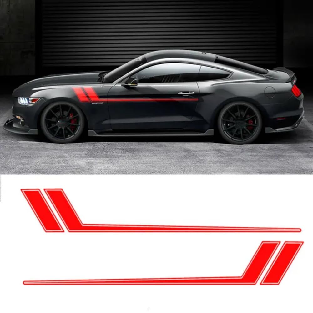 2pcs Sport Racing Red Side Door Fender Hockey Stripe Vinyl Aufkleber, für Ford Mustang #P10 von FTPZTINX