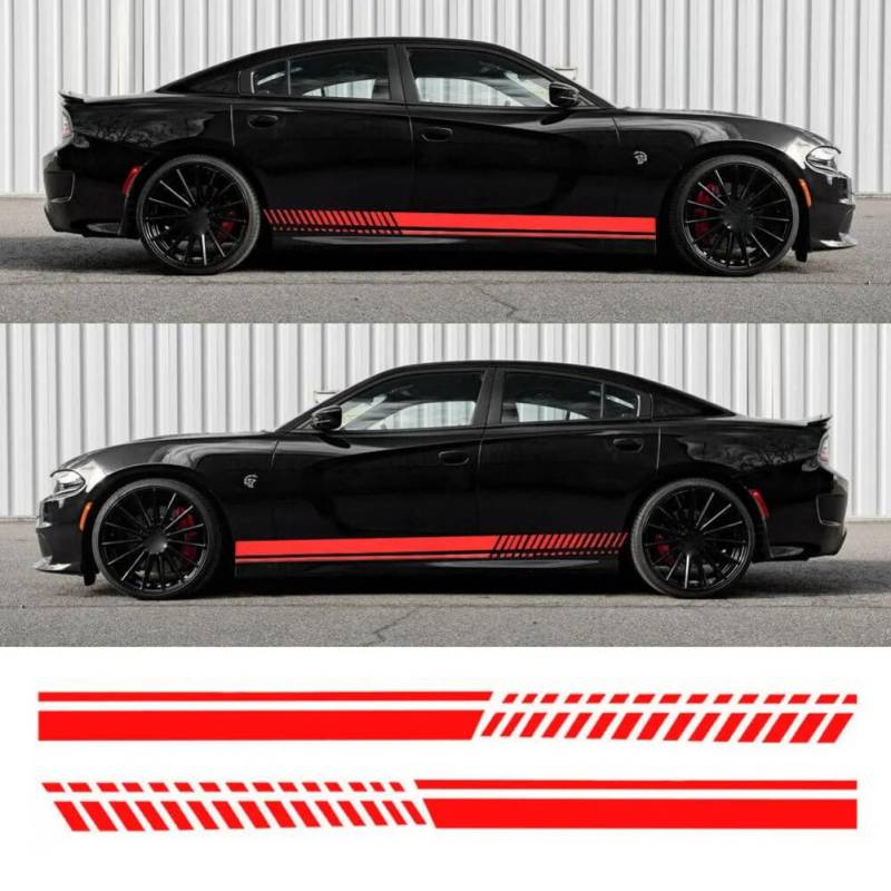 Sport Racing Red Side Rocker Stripes Aufkleber Vinyl Aufkleber, für Dodge Charger von FTPZTINX