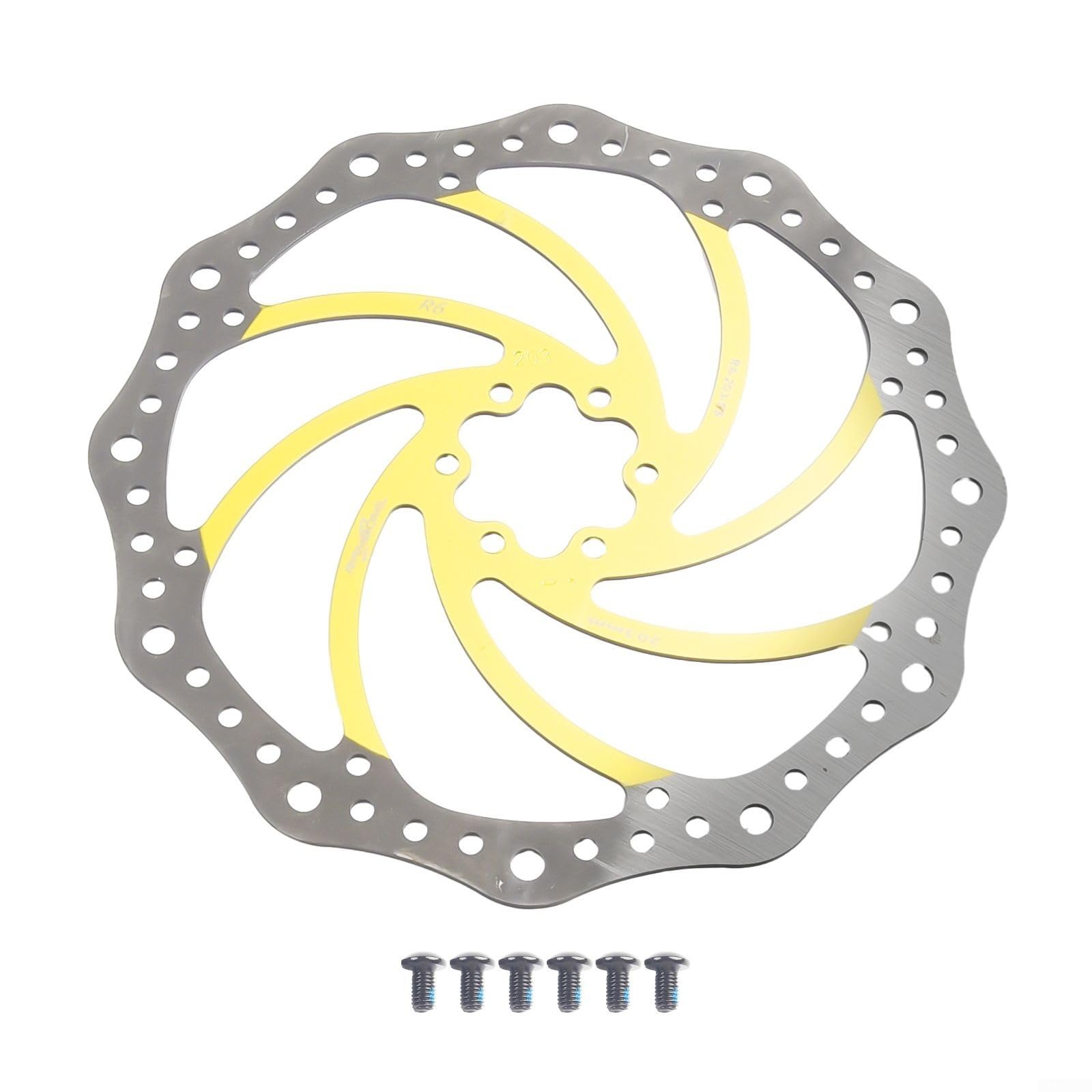 Schwimmende Scheibenbremse für Offroad-Fahrräder, geeignet für 160/180/203 mm Größen (gelb 203) von FUANA