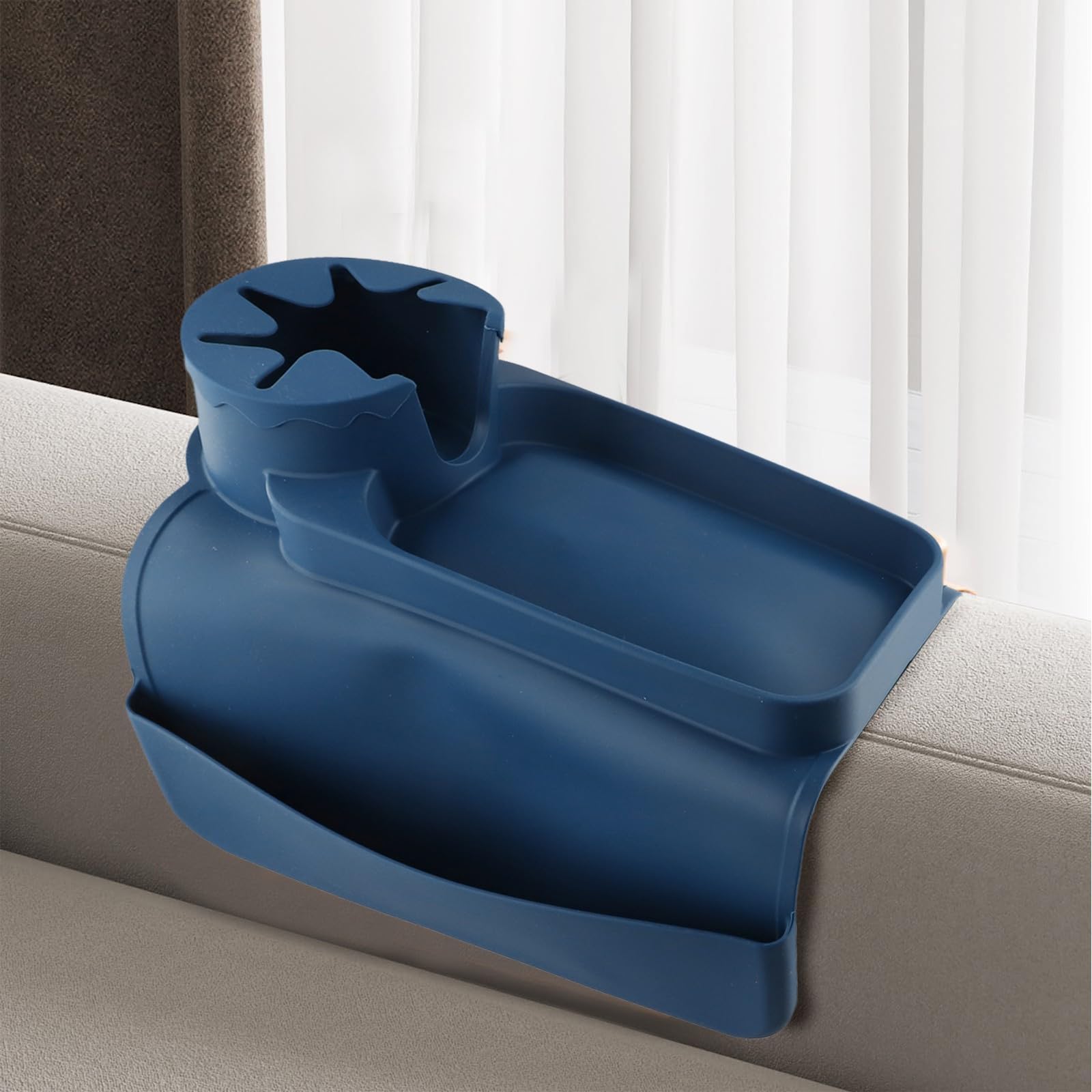 Wasserdichter Silikon-Sofa-Becherhalter mit Taschen für Getränke und Essentials (Blau) von FUBESK