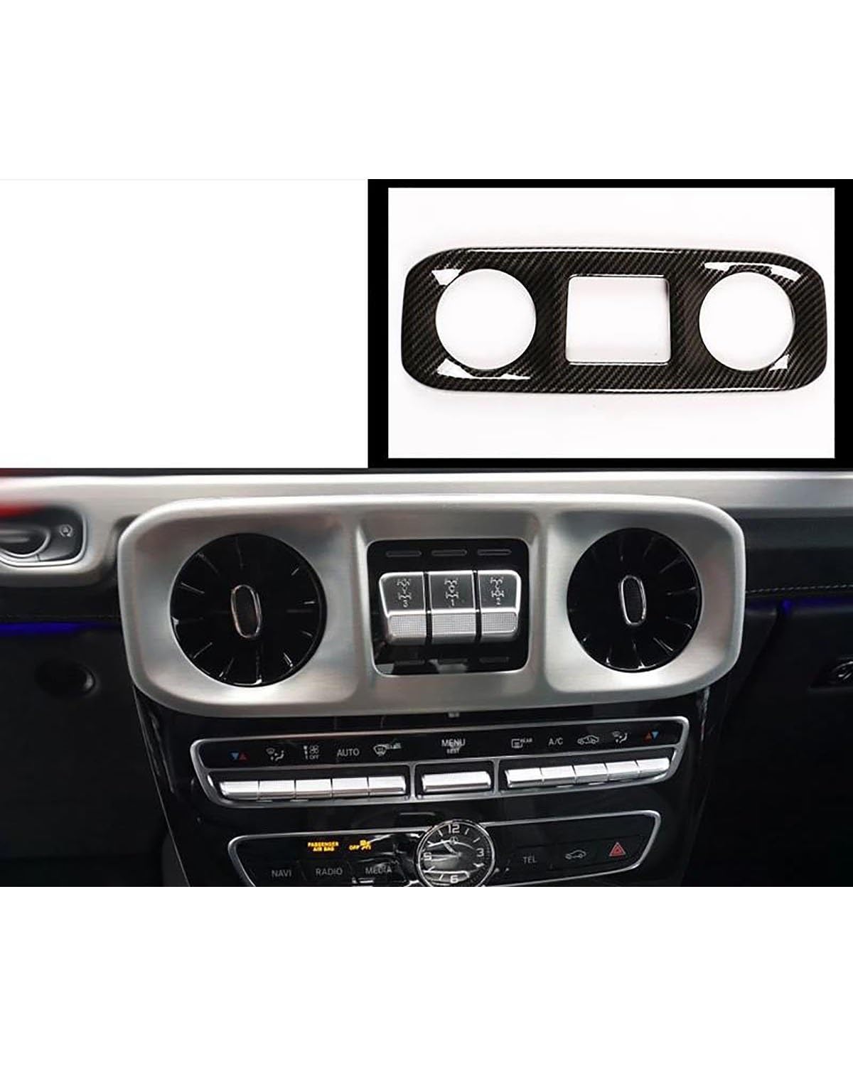 Verkleidung der Konsolenverkleidung Für Benz Für G-Klasse Für W463 2019 2020 Autozubehör Carbon Fiber Center Console Air Outlet Panel Tasten Abdeckung Aufkleber Trim Center Console Panel Dekoration(B von FUBUSEE