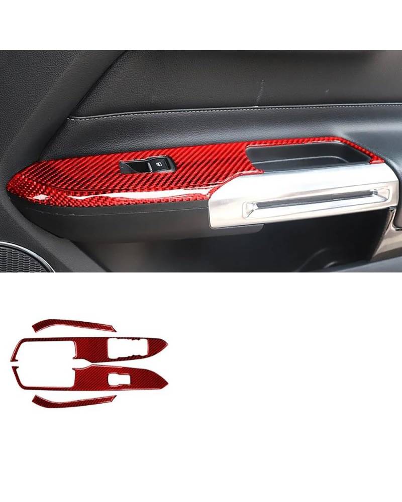 Verkleidung der Konsolenverkleidung Für Ford Für Mustang Für GT 2015-2021 Zubehör Carbon Fiber Auto Windows Heben Schalter Bedienfeld Dekoration Abdeckung Aufkleber Center Console Panel Dekoration(Red von FUBUSEE