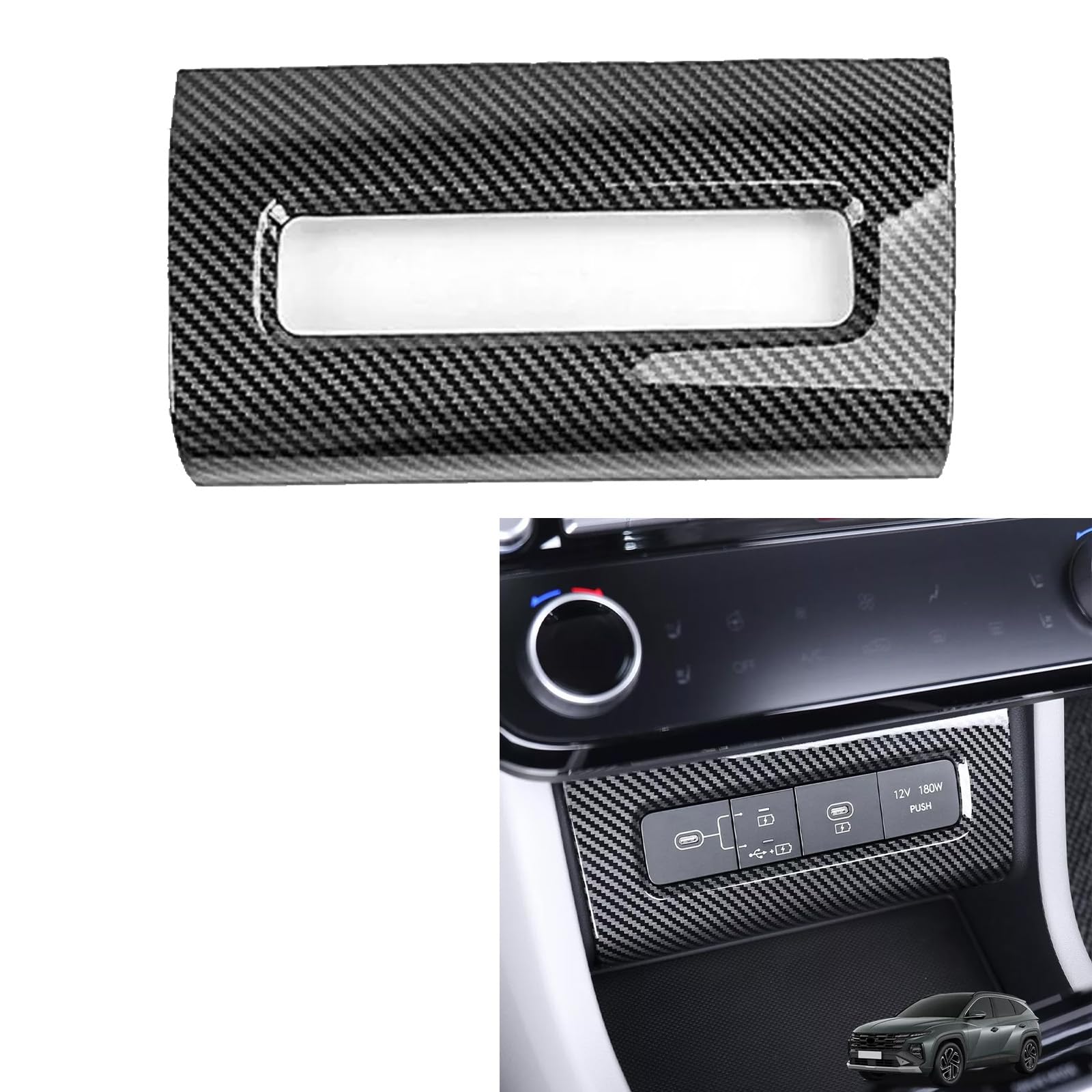 FUEISOF für Hyundai Tucson NX4 2025 Vorne USB-Aufladung Taste Panel Abdeckleiste (Kohlefaser) von FUEISOF