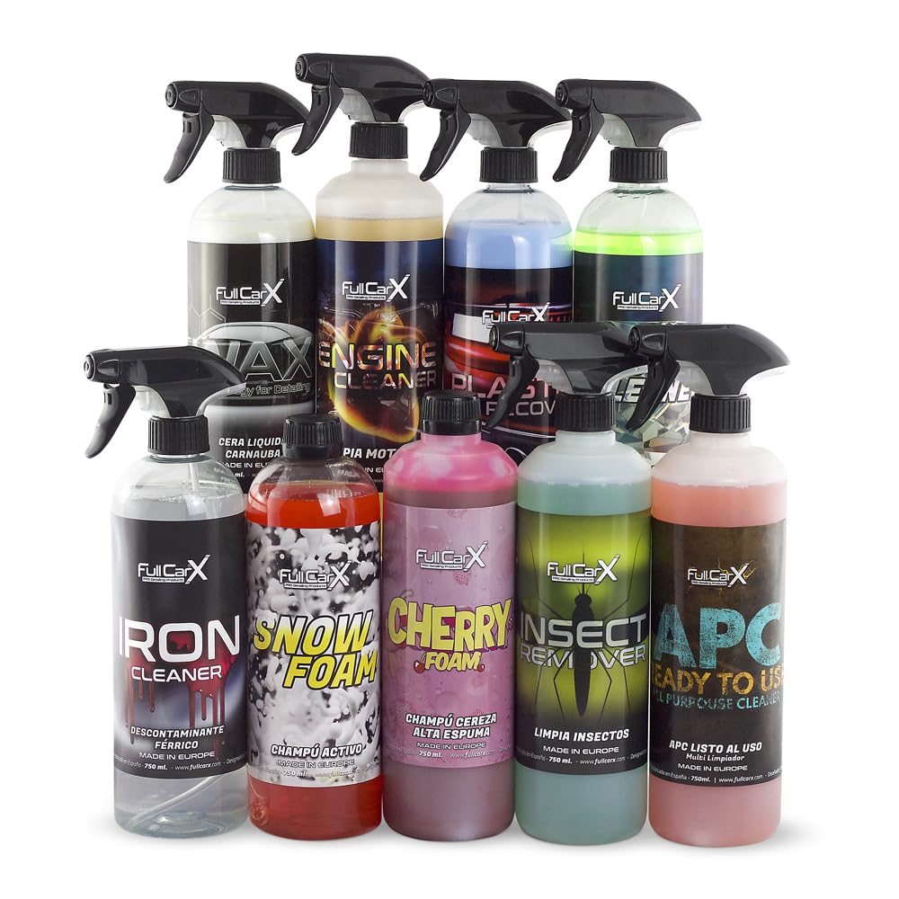 FULLCARX Auto Reinigungsset Aussen Pro, Felgenreiniger, Snow Foam Autoshampoo Cherry Carnaubawachs Kunststoffpflege Motorraum Reiniger, Insektenentferner Glasreiniger Detailing Autopflege Professional von FULLCARX