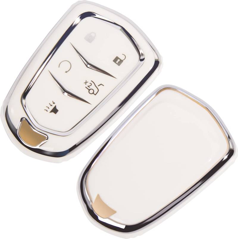 FUN LAVIE Schlüsselanhänger Abdeckung Silikon TPU Smart Car Key Cover Hülle Kompatibel mit Cadillac 2016-2018 Cadillac CT6, 2017-2018 XT5, 2014-2018 CTS, 2015-2018 XTS SRX Weiß von FUN LAVIE