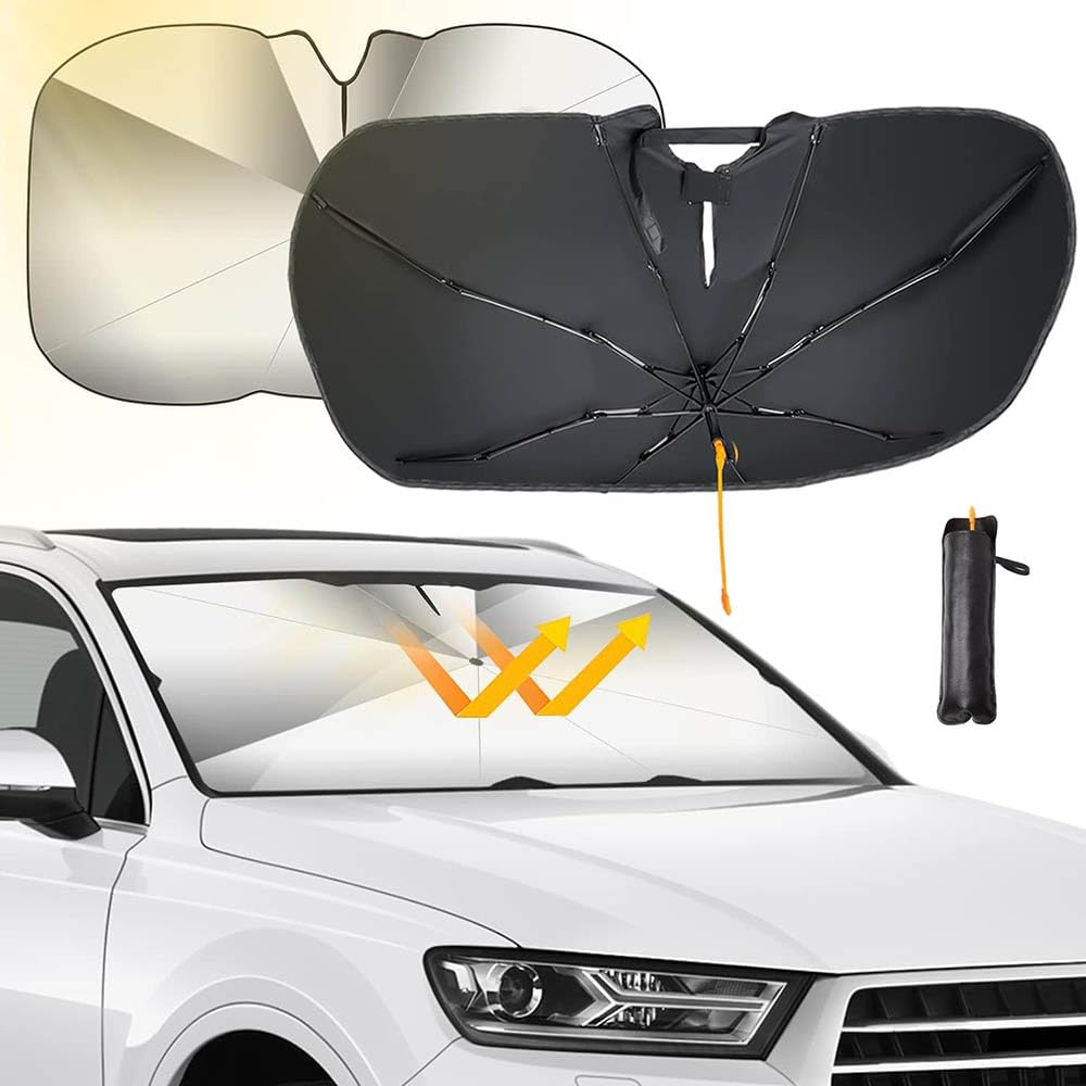 Auto Frontscheibe Sonnenschirm für Skoda Octavia Praktik Rapid Roomster,Wärmeisolierung Sonnenschirm Verstellbarer Stange UV-Schutz Sonnenschutz Faltbarer Zubehör,73cm*132cm von FURLOU
