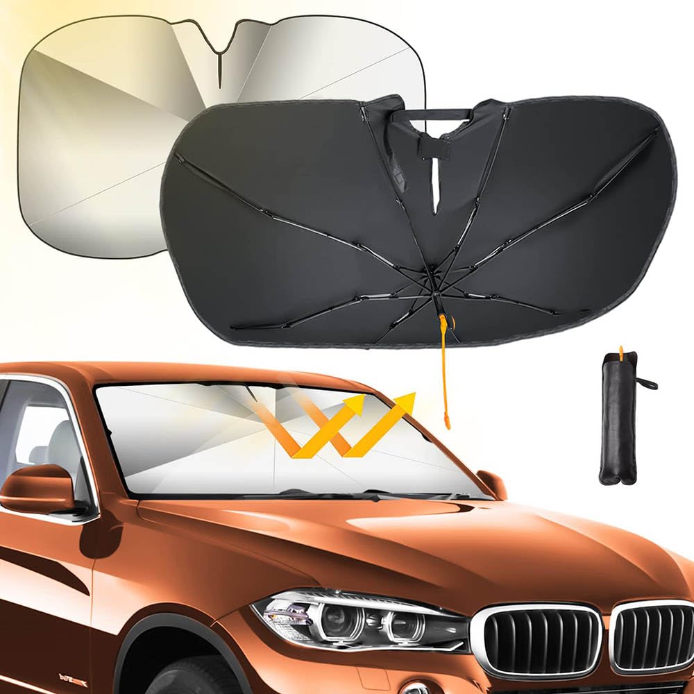 Auto Frontscheibe Sonnenschirm für Tesla Model X Model Y Roadster,Wärmeisolierung Sonnenschirm Verstellbarer Stange UV-Schutz Sonnenschutz Faltbarer Zubehör,79cm*140cm von FURLOU