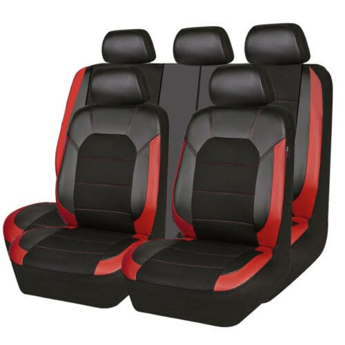 FURLOU 9PCS Auto Sitzbezüge für Picanto 2007-2018 2019 2020 2021 2022 2023 2024, Leder Wasserdicht Vordersitze Rücksitzschoner, Leicht Zu Reinigen Schutz Lederausstattung Zubehör,Red von FURLOU