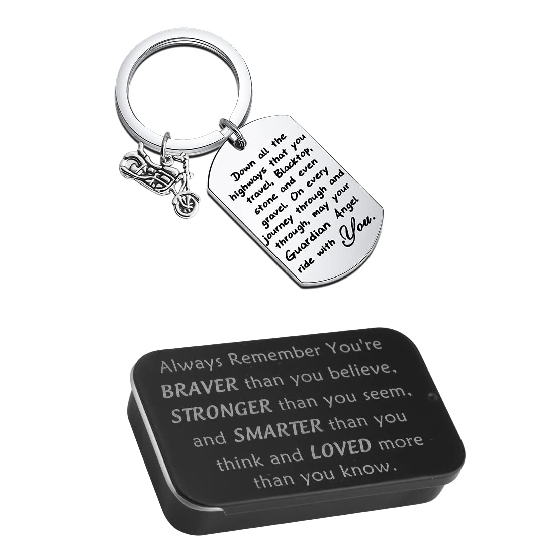 FUSTMW Biker Schlüsselanhänger Ride Safe Geschenk Motorrad Geschenk Keychain May Your Guardian Angel Ride with You New Driver Gift for Biker (biker-01), silber, Large von FUSTMW