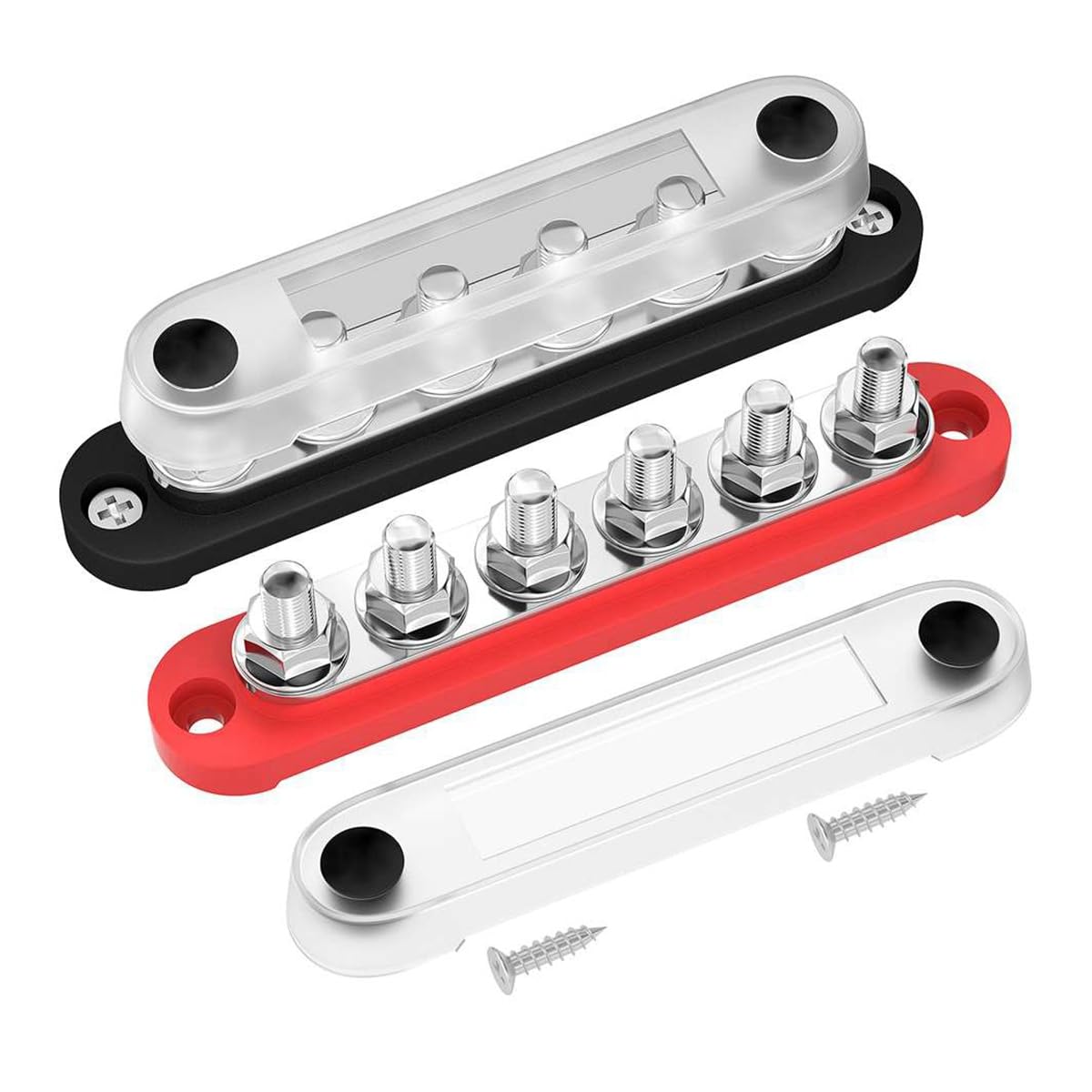 FUWIND 12-V-Sammelschiene 6X5/16 (M8) Anschlussbolzen 12-Volt-Stromverteilerblock mit Abdeckung Batterie-Sammelschiene 12V-48V für Auto von FUWIND