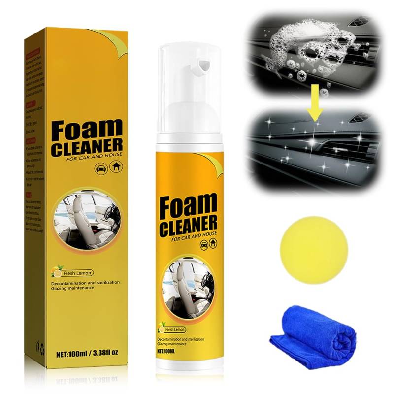 FUXNGZI Multi-Purpose Foam Cleaner, 2025 Neu Auto Innenraum Reiniger, Innenraumreiniger Auto, Cockpitpflege Auto, Auto Polsterreiniger für Kunststoff Polster Leder (1PCS, 100ML) von FUXNGZI