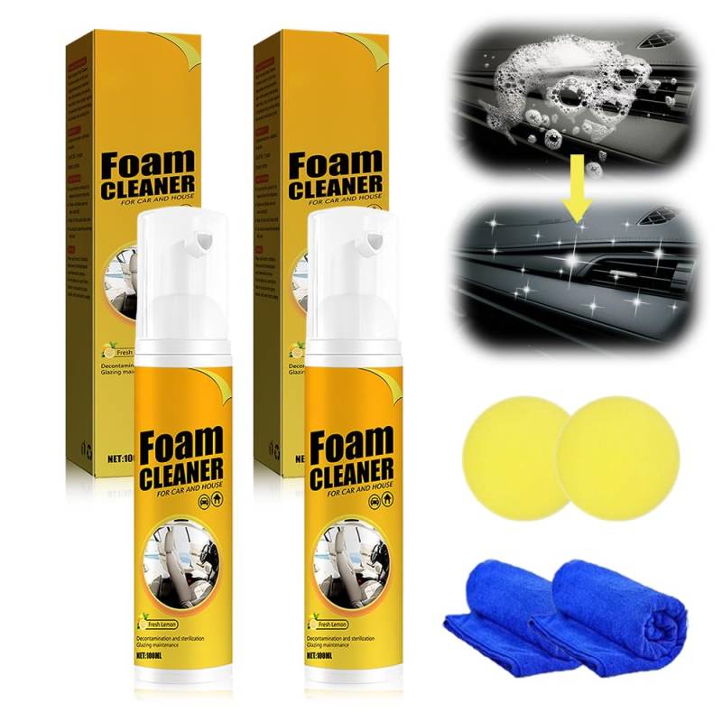 FUXNGZI Multi-Purpose Foam Cleaner, 2025 Neu Auto Innenraum Reiniger, Innenraumreiniger Auto, Cockpitpflege Auto, Auto Polsterreiniger für Kunststoff Polster Leder (2PCS, 150ML) von FUXNGZI