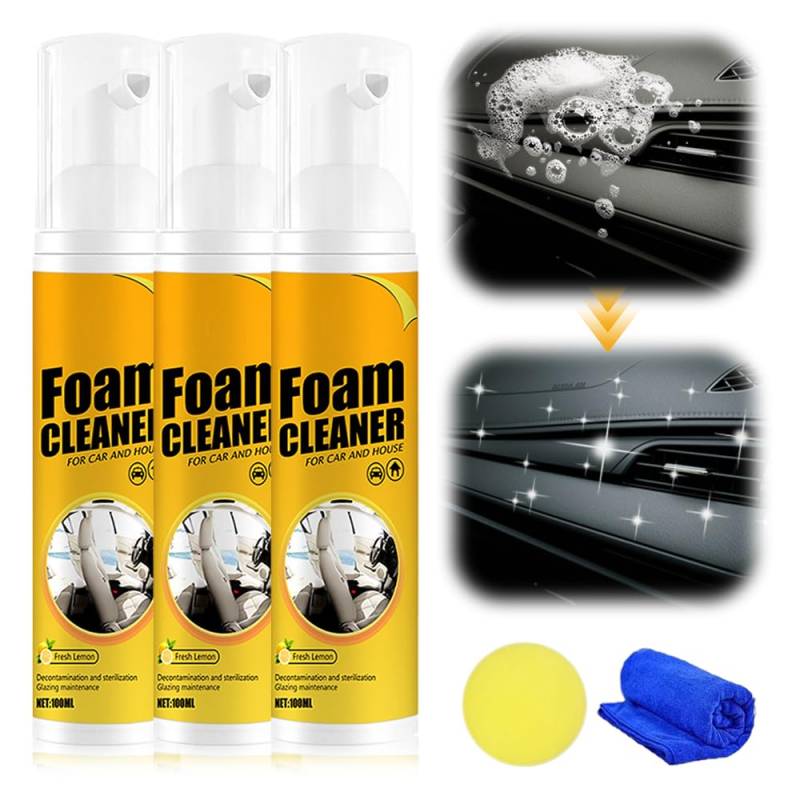 FUXNGZI Multi-Purpose Foam Cleaner, 2025 Neu Auto Innenraum Reiniger, Innenraumreiniger Auto, Cockpitpflege Auto, Auto Polsterreiniger für Kunststoff Polster Leder (3PCS, 100ML) von FUXNGZI