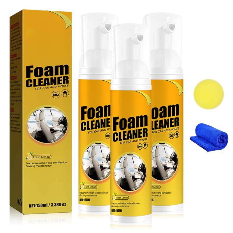 FUXNGZI Multi-Purpose Foam Cleaner, 2025 Neu Auto Innenraum Reiniger, Innenraumreiniger Auto, Cockpitpflege Auto, Auto Polsterreiniger für Kunststoff Polster Leder (3PCS, 150ML) von FUXNGZI