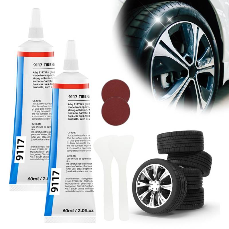 FUXNGZI Reifenreparaturset,Reifendichtmittel Reifenkleber Gummikleber Reifenreparaturset Felgen Reparaturset für Auto/Motorrad/Fahrrad, Repariert Schnell Reifenrisse, Löcher (1, 60ml Set) von FUXNGZI