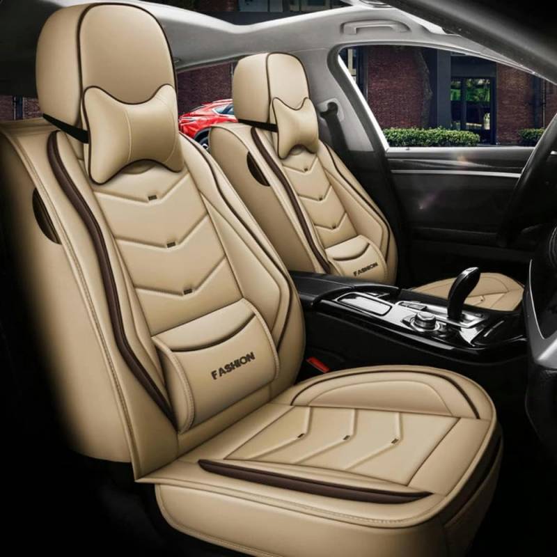 FUXZSV Autositzbezüge sind geeignet für BMW Series 1 E81 E82 E87 E88 F20 F21 F52 F40 Series 2 F22 F23 F44 F45 F46leder/atmungsaktiv,Beige von FUXZSV