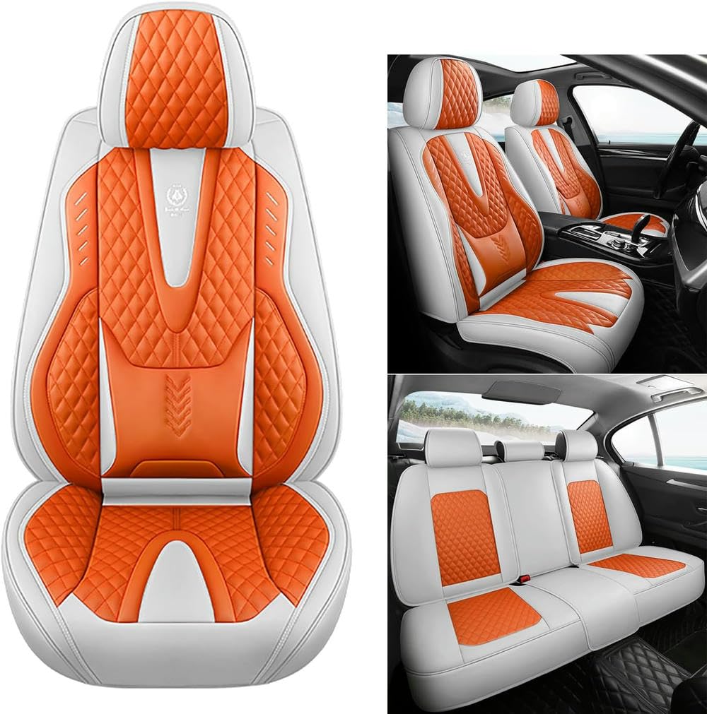 FUXZSV Autositzbezüge sind geeignet für Citroen C3 Picasso C4 Picasso C5 C6 C4 C3 C2 C1 ë-C4 Leder/atmungsaktiv,orange von FUXZSV