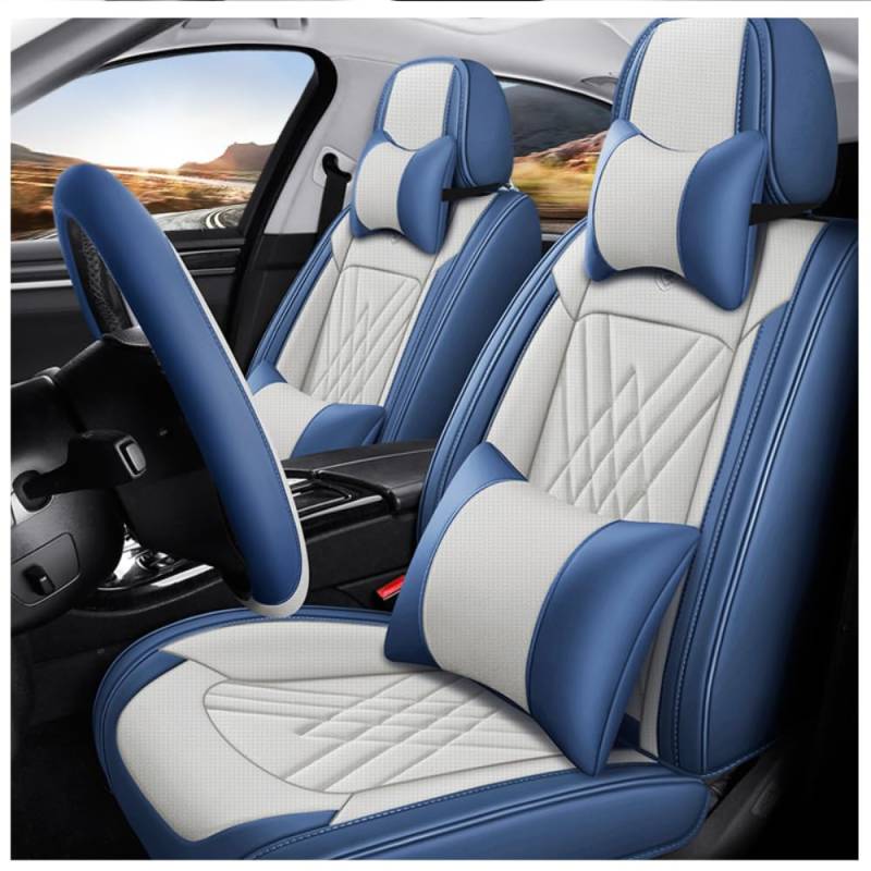 FUXZSV Autositzbezüge sind geeignet für Citroen C4 C3 C5 Triumph C2 C6 Ds4 Ds5 Ds6 C4L Picasso C4 Cactus C-Crosser C-Xr Extreme Leder/atmungsaktiv,Blau Beige von FUXZSV