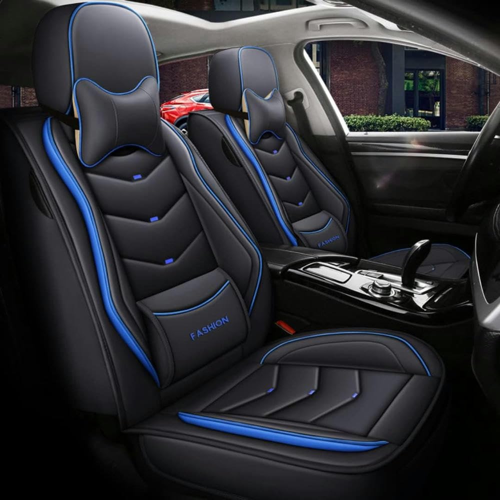 FUXZSV Autositzbezüge sind geeignet für T600 Geely Emgrand Ec7 Gt X7 Fe1 Gc6 Mk Atlas Auto Seat Coverleder/atmungsaktiv,Schwarz und Blau von FUXZSV