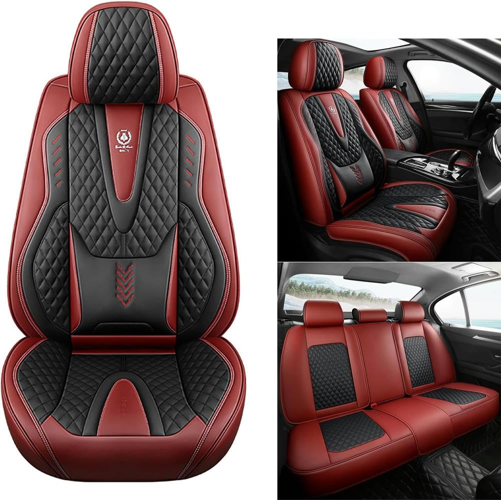 FUXZSV Autositzbezüge sind geeignet für T600 Geely Emgrand Ec7 Gt X7 Fe1 Gc6 Mk Atlas Auto Seat Coverleder/atmungsaktiv,schwarz rot von FUXZSV