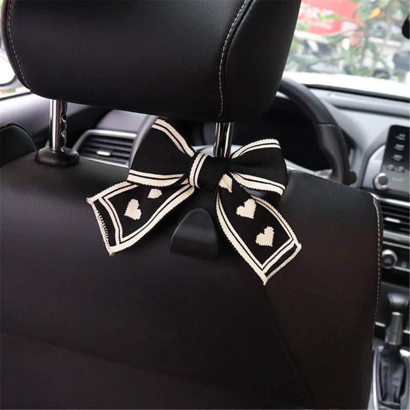 2 stücke Bowknot Auto Haken Sitz Zurück Fahrzeug Kopfstütze Organizer Lagerung Kleiderbügel Lebensmittel Handtasche Frauen Auto Zubehör(2pc black bow) von FVCTGHZ