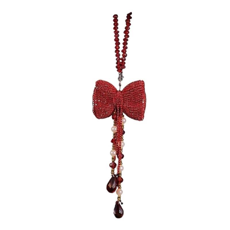 Rückspiegel Anhänger Auto Innenraum Deko Kreative Diamant Bowknot Auto Anhänger Nette Kristall Quasten Kette Rückspiegel Ornament Perle Strass Auto Zubehör Frauen(Red) von FVCTGHZ