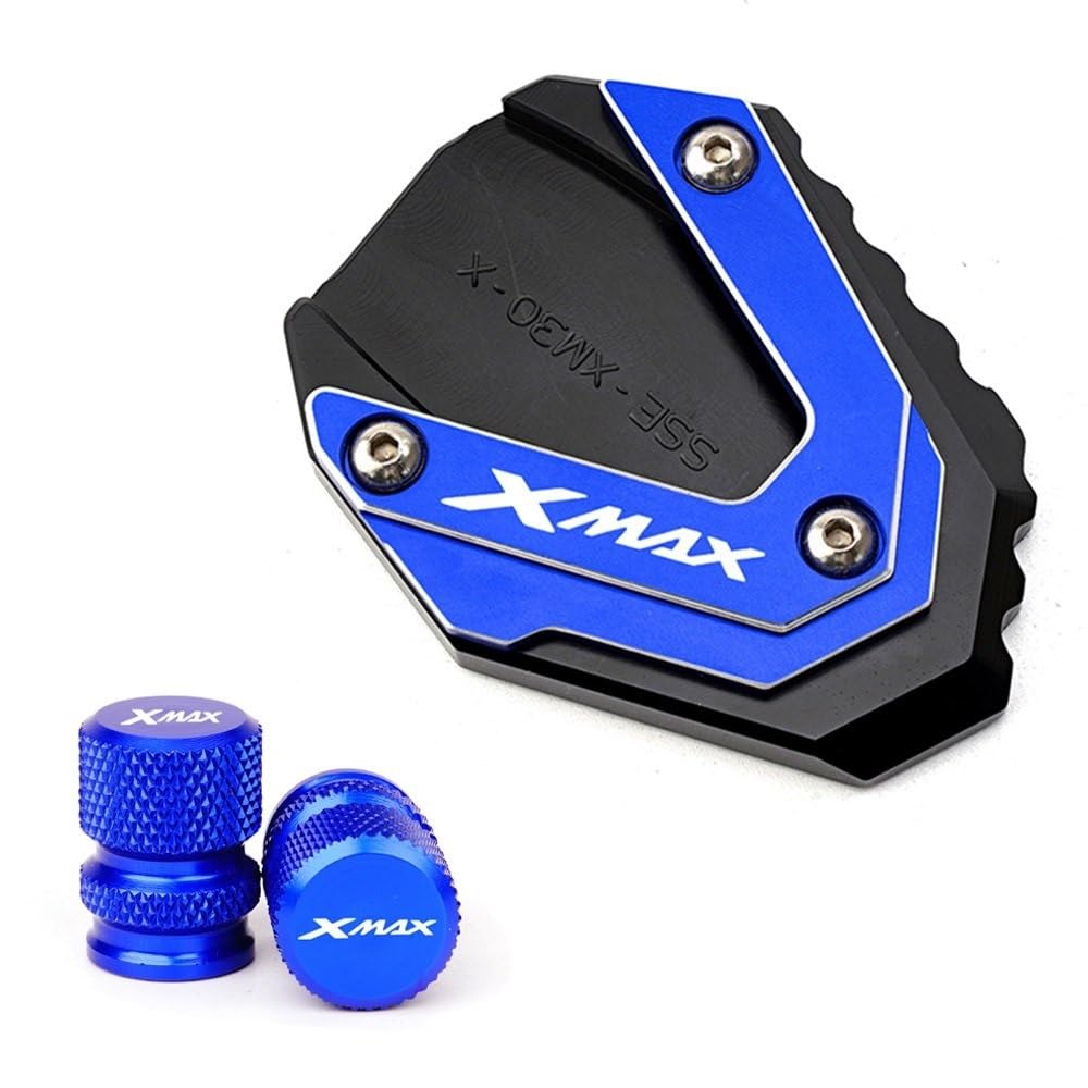 Seitenständer Vergrößerer Motorrad Für Xmax 300 2023 Xmax 125 250 400 X-MAX300 Motorrad CNC Seitenständer Enlarger Kickstand Pad Und Reifenventilkappen(1Set-1) von FVDHASVDO