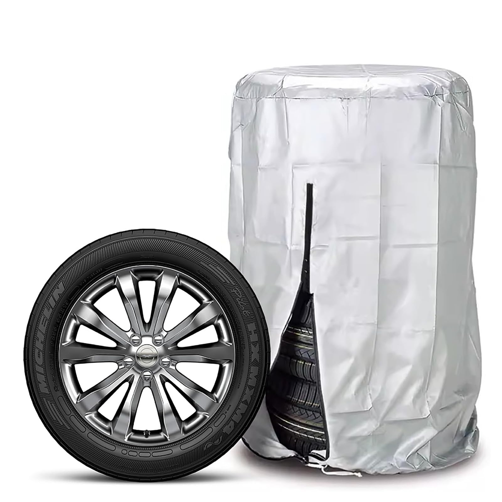 FWEEK Auto Reifentasche Reifentaschen, Silber Universale Reifenabdeckung Reifen Tasche Hält 4 Reifen (18/19/20/21/22 Zoll), 420D Oxfordwasserdichte Reifenschutzhülle, Ø82cm x H120cm Reifentasche von FWEEK