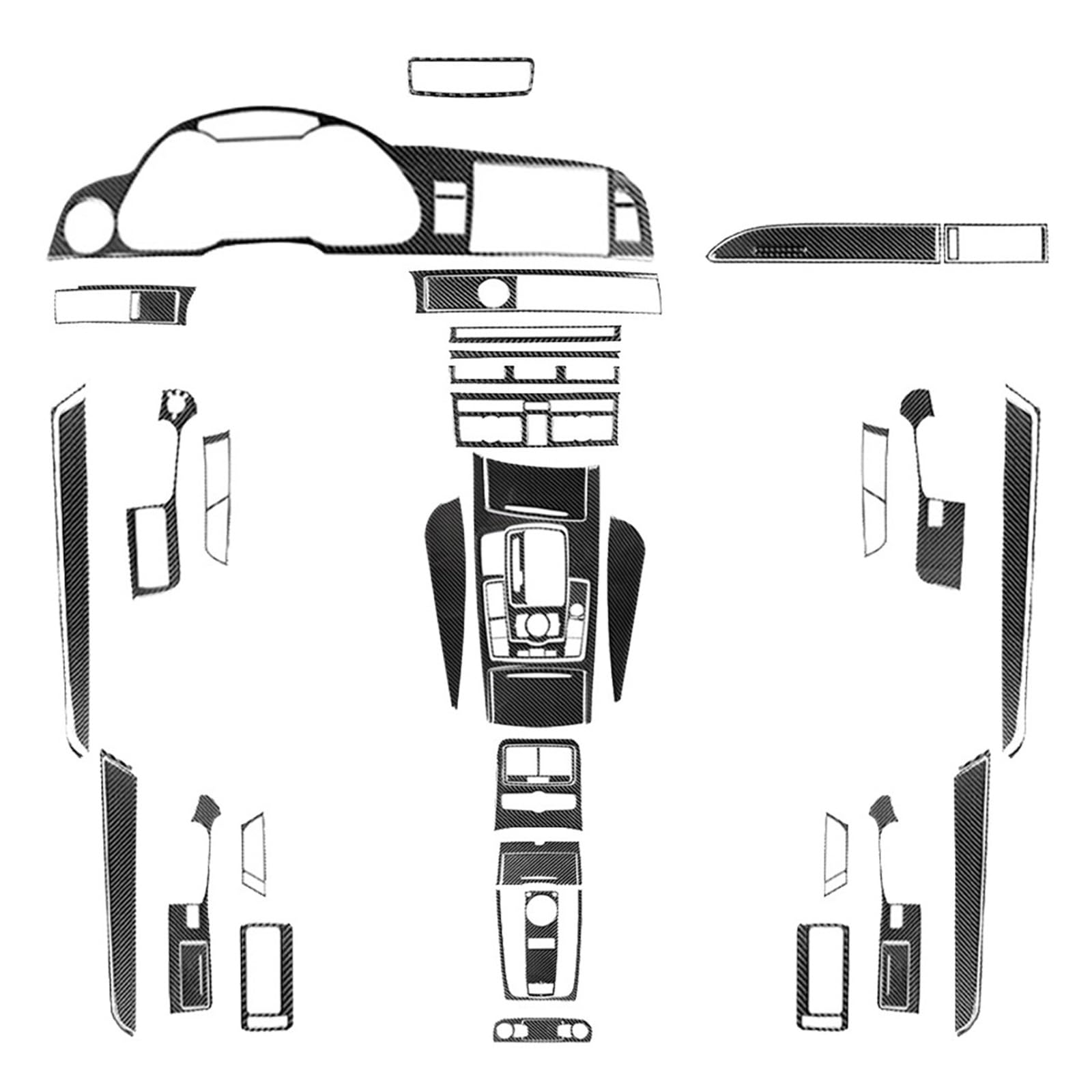 49-teiliges Real Carbon Fiber Kit, komplette dekorative Abdeckung, Auto-Innendekoration, Zubehör, Aufkleber, kompatibel mit Audi -A6 -S6 C6 2005-2011(Black Carbon LHD) von FWNERGUL