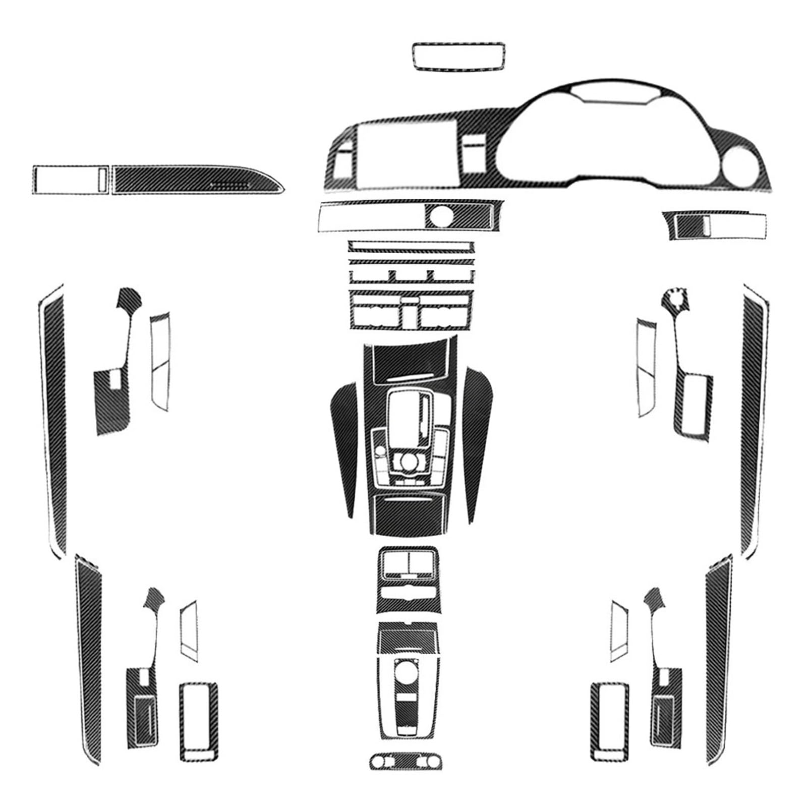 49-teiliges Real Carbon Fiber Kit, komplette dekorative Abdeckung, Auto-Innendekoration, Zubehör, Aufkleber, kompatibel mit Audi -A6 -S6 C6 2005-2011(Black Carbon RHD) von FWNERGUL