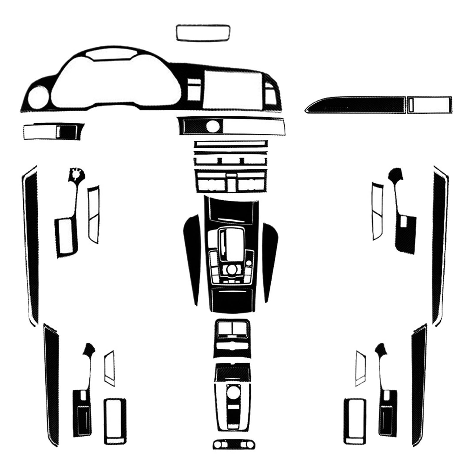 49-teiliges Real Carbon Fiber Kit, komplette dekorative Abdeckung, Auto-Innendekoration, Zubehör, Aufkleber, kompatibel mit Audi -A6 -S6 C6 2005-2011(Piano Black LHD) von FWNERGUL