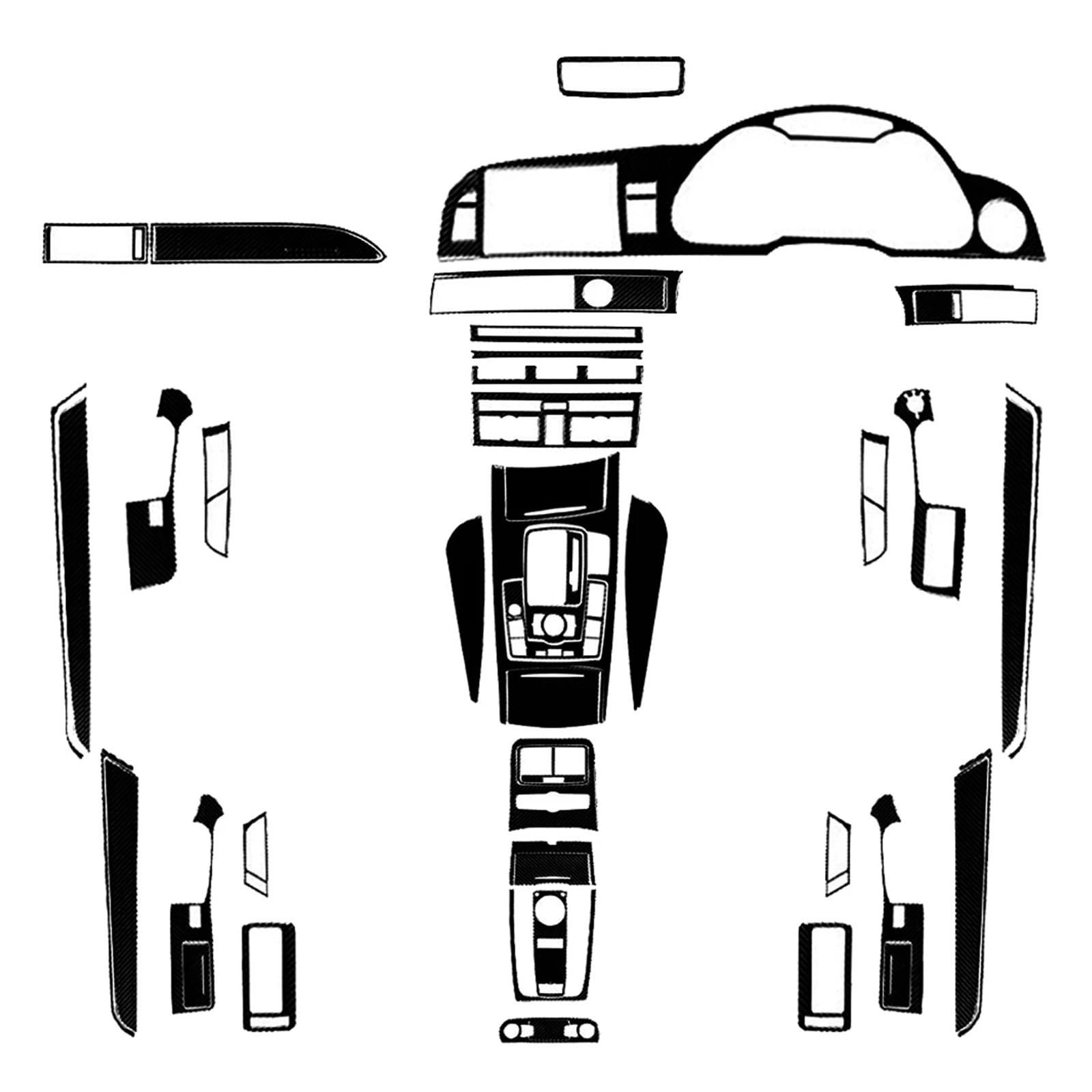 49-teiliges Real Carbon Fiber Kit, komplette dekorative Abdeckung, Auto-Innendekoration, Zubehör, Aufkleber, kompatibel mit Audi -A6 -S6 C6 2005-2011(Piano Black RHD) von FWNERGUL