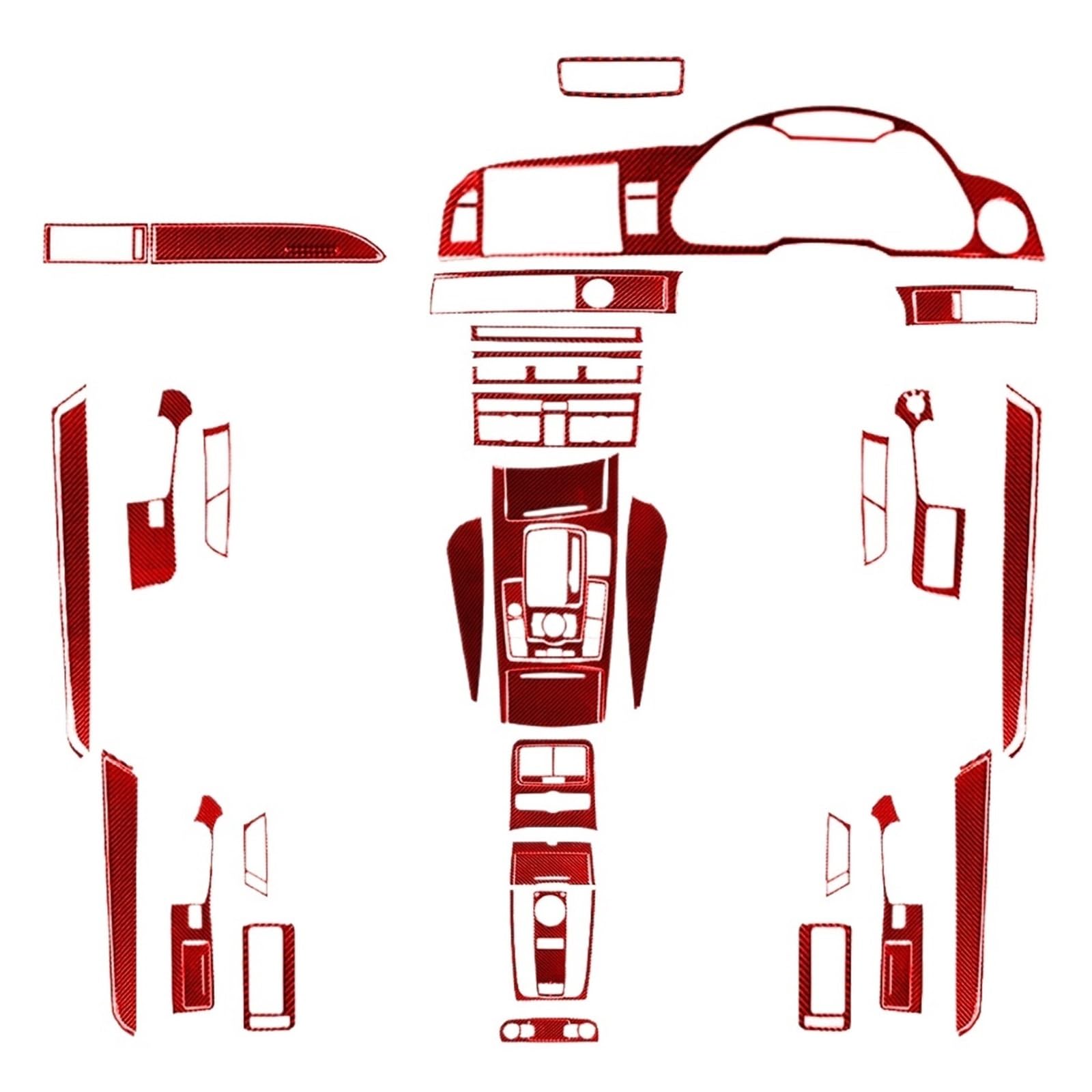 49-teiliges Real Carbon Fiber Kit, komplette dekorative Abdeckung, Auto-Innendekoration, Zubehör, Aufkleber, kompatibel mit Audi -A6 -S6 C6 2005-2011(Red Carbon RHD) von FWNERGUL