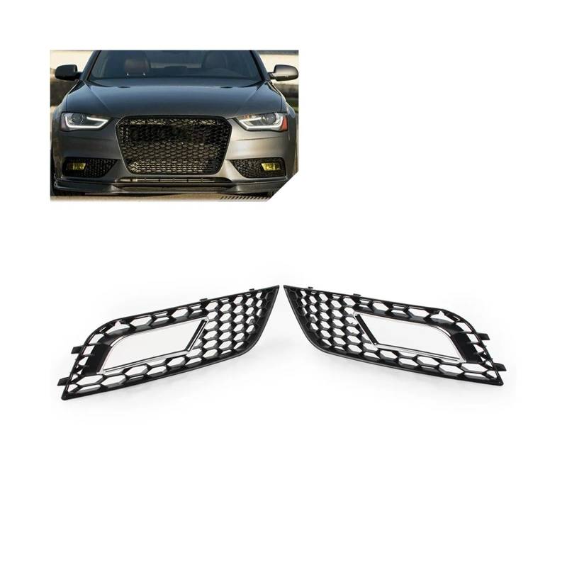 2 Stücke Auto Honeycomb Hex Mesh Nebelscheinwerfer Abdeckung Frontstoßstangengrill Kompatibel for Audi A4 B8.5 2013 2014 2015 2016(Black n Chrome) von FXFUPO