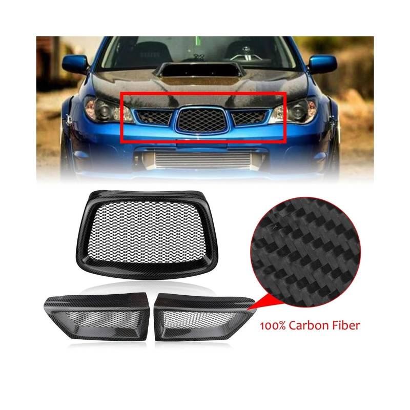 3-teiliges Kühlergrill-Grillgitter for Subaru Impreza 9. WRX STI 2006–2007, Kohlefaser-Auto, oberer Stoßfänger, Entlüftungs-Ansaughaube, Maschengitter von FXFUPO