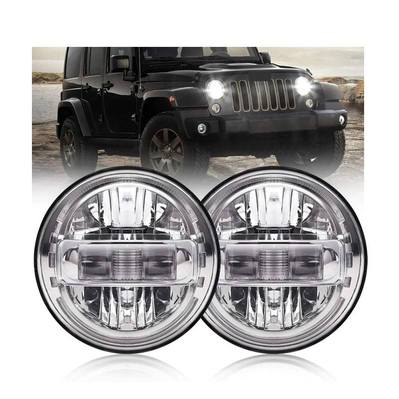 7'' LED-Scheinwerfer kompatibel for Lada Niva 4x4 H4 Fern-Abblendlicht runder Scheinwerfer Autos Lauflichter kompatibel for Jeep Wrangler JK Land Rover Defend(2pcs Silver) von FXFUPO