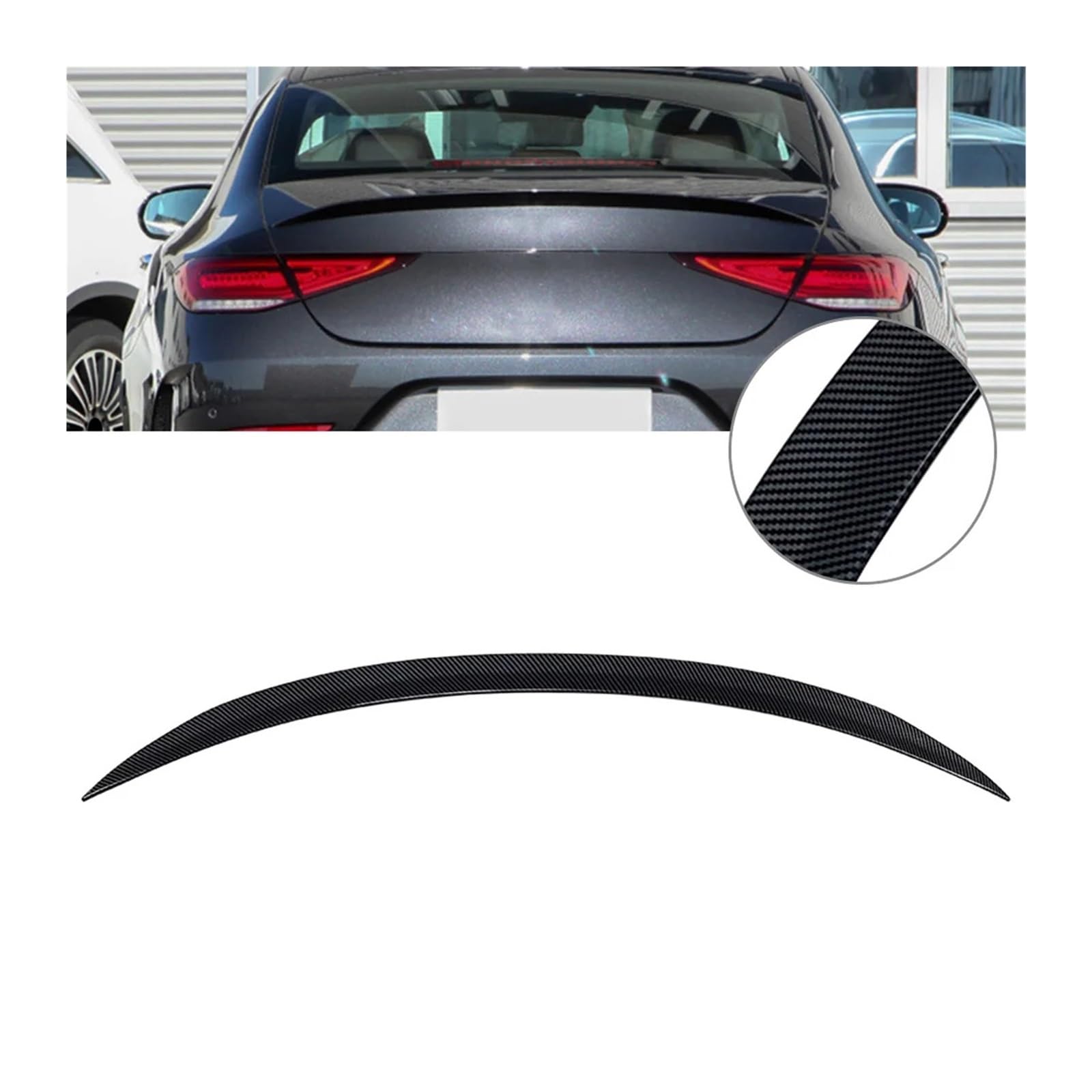 Auto Hinten Trunk Lip Spoiler Trim Flügel Zubehör Kompatibel for Benz C257 CLS 260 300 350 450 CLS53 2019 2020 2021 2022(Carbon Fiber Black) von FXFUPO