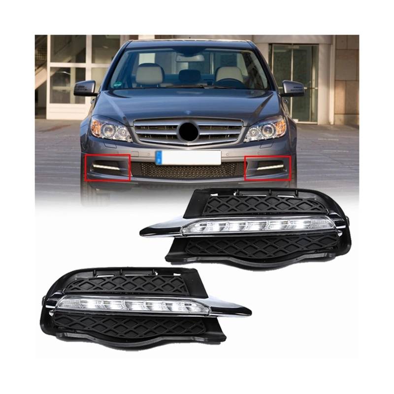 Auto-LED-Tagfahrlicht DRL Nebelscheinwerferabdeckung Kompatibel for Benz C-Klasse W204 2008 2009 2010 Weißes Nebellicht(L side) von FXFUPO