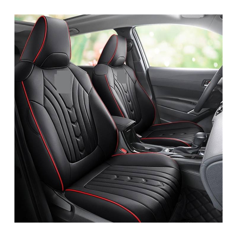 Auto Sitz Abdeckung Kompatibel for Toyota Corolla Kreuz 2022 Volle Set Styling Auto Echtes Leder Innen Zubehör(Black Red) von FXFUPO