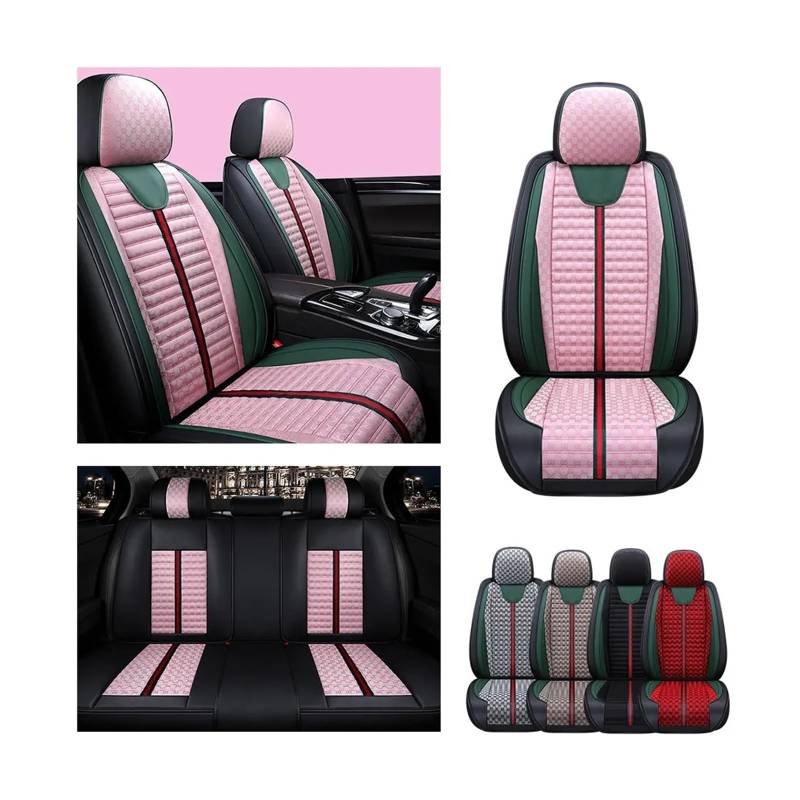 Autositzabdeckung Volles Set mit Lenkrad Kopfstütze Lendenkissen universelle Sitzkissen rosa Leder -Sitzabdeckung Zubehör(Standard 1set) von FXFUPO