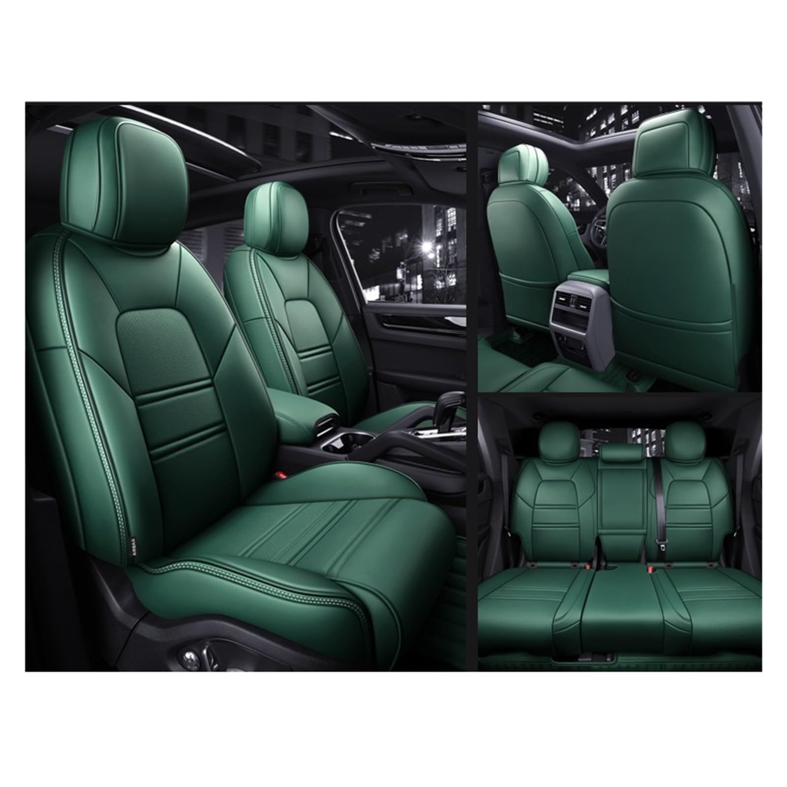 Autositzabdeckungen for Kia Ceed JD Stonic Soul Rio 3 4 Sportage Sorento Mann Frau Custom Nappa Leder Innenraum Accessoires(5Pcs-Green) von FXFUPO