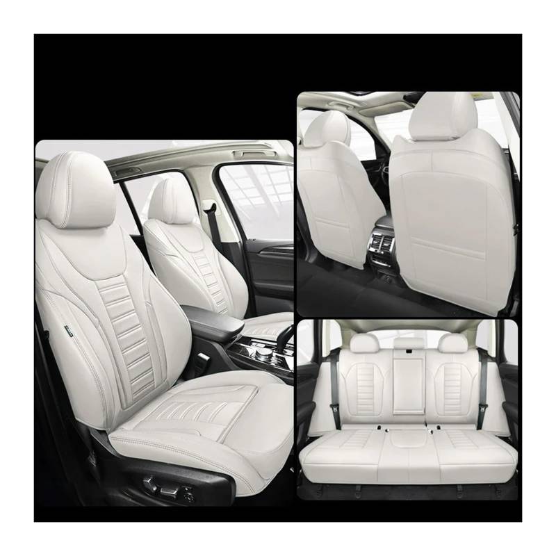 Autositzabdeckungen kompatibel for BMW F10 G30 E46 E39 E90 E91 F11 X3 F25 G20 X1 X5 E83 F30 I3 I4 Frau Luxus Custom Cushion Auto Accessoires(5Pcs-White) von FXFUPO