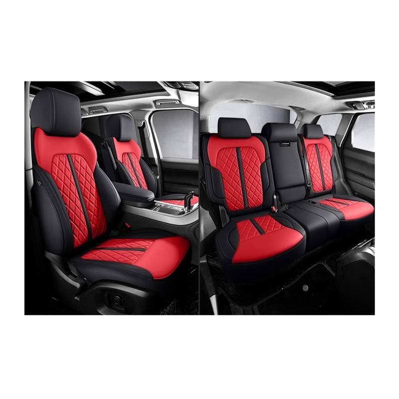 Autositzbezüge kompatibel for Benz W203 W204 W205 W212 W221 W213 Cla Glb Cls Glc Gle Custom wasserdichtes Leder Autozubehör(5Pcs-Black Red) von FXFUPO