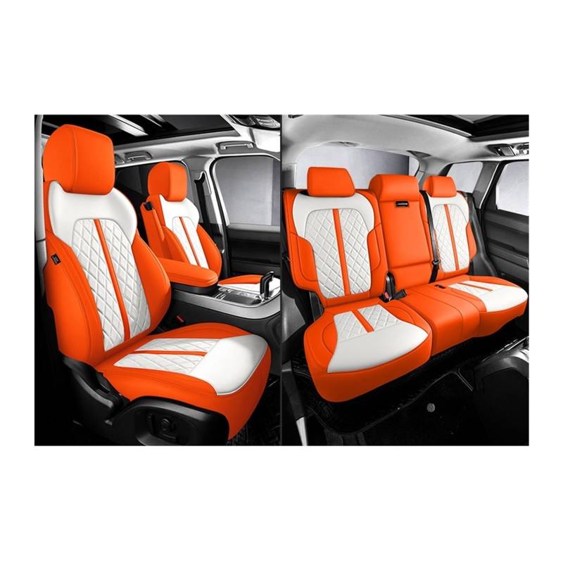 Autositzbezüge kompatibel for Benz W203 W204 W205 W212 W221 W213 Cla Glb Cls Glc Gle Custom wasserdichtes Leder Autozubehör(5Pcs-Orange) von FXFUPO