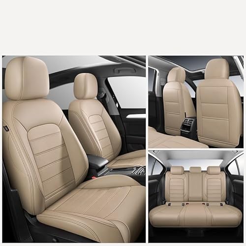 Autositzbezüge kompatibel for Bmw F10 G30 E46 E39 E91 Touring F11 X3 F25 X5 F44 G20 X1 Mann Custom Leder Frau Interieur Autozubehör(5Pcs-Beige) von FXFUPO