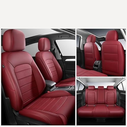 Autositzbezüge kompatibel for Bmw F10 G30 E46 E39 E91 Touring F11 X3 F25 X5 F44 G20 X1 Mann Custom Leder Frau Interieur Autozubehör(5Pcs-Wine Red) von FXFUPO