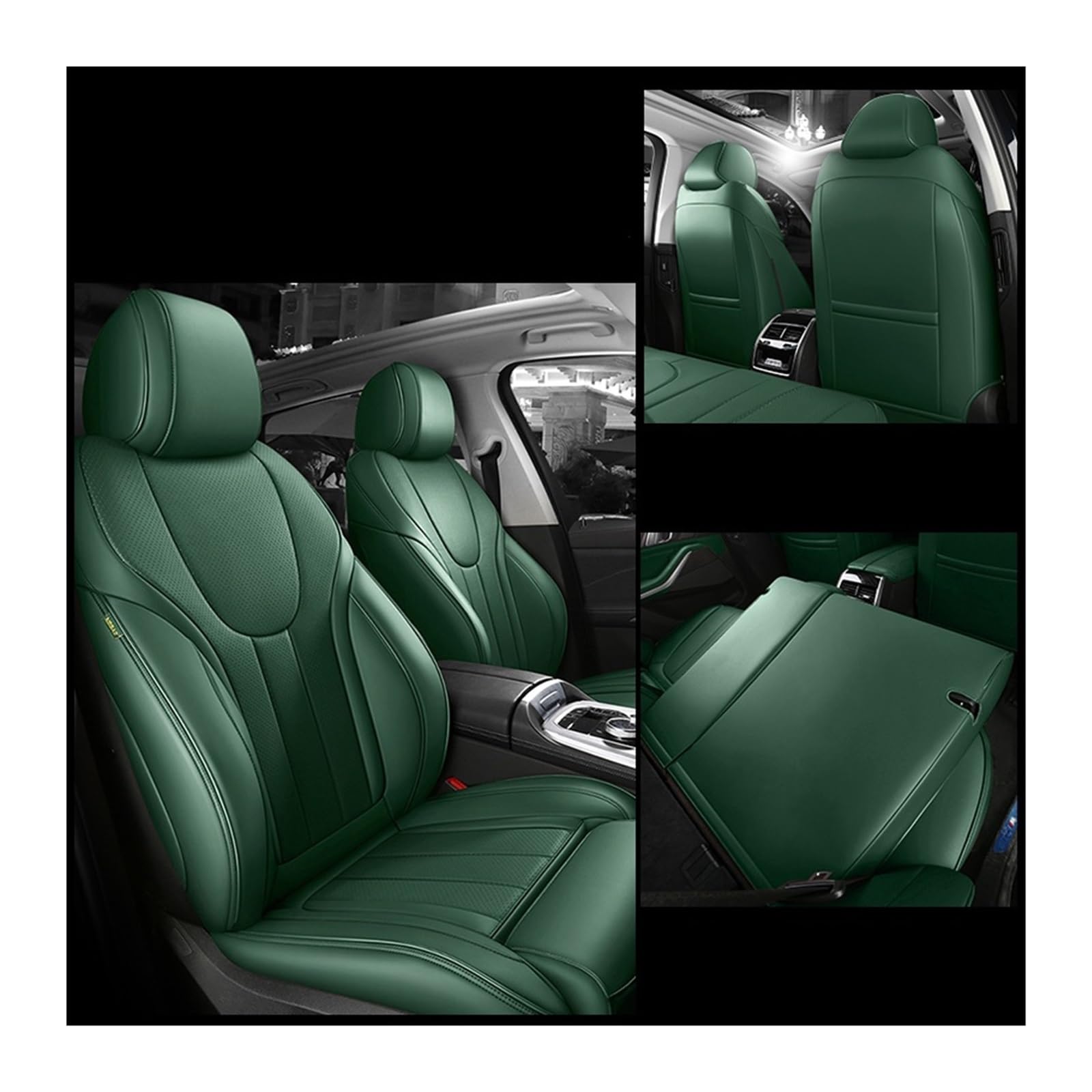 Autositzbezüge kompatibel for Hyundai Tucson 2019 2022 Kona I30 Ix35 I40 Ioniq Accent, individuelles, wasserdichtes Leder, Autokissen-Zubehör(Green) von FXFUPO