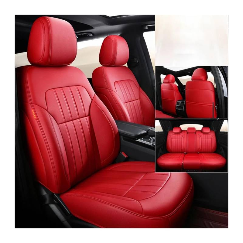 Autositzbezüge kompatibel for Kia Ceed Stonic Sportage 2022 Rio Soul Sorento Carens Custom Leder Auto Zubehör(5Pcs-Red) von FXFUPO